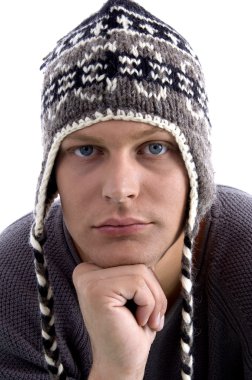 Young man wearing winter hat clipart