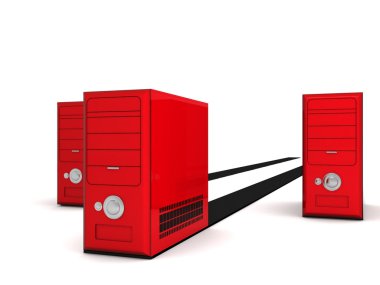 3d red cpu's in on black stripes clipart