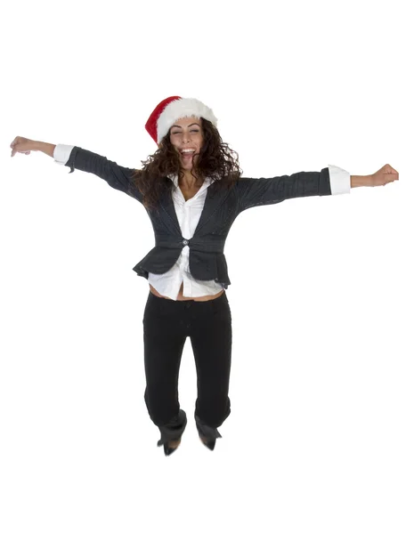 Glad ung dam med jul hatt — Stockfoto