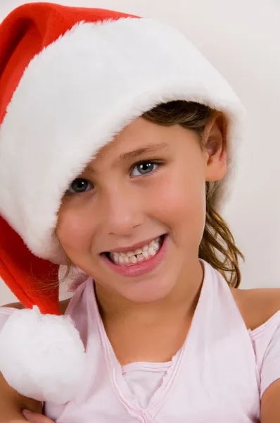 Bliska uśmiechający się dziewczyna w santa WPR — Zdjęcie stockowe