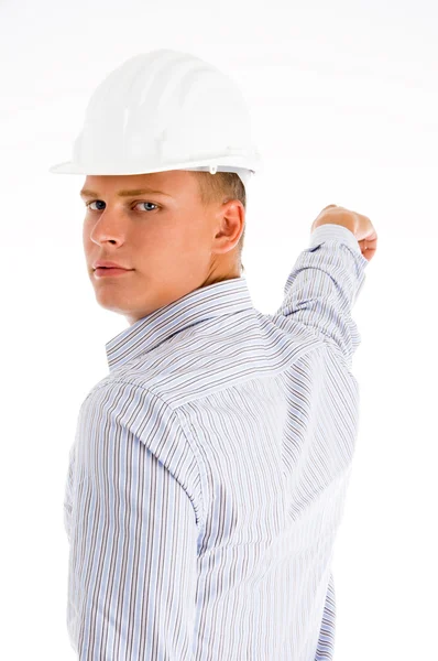 Işaret eden genç erkek mimar — Stok fotoğraf