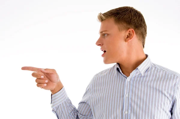 Side view of pointing american man — Stock Photo, Image