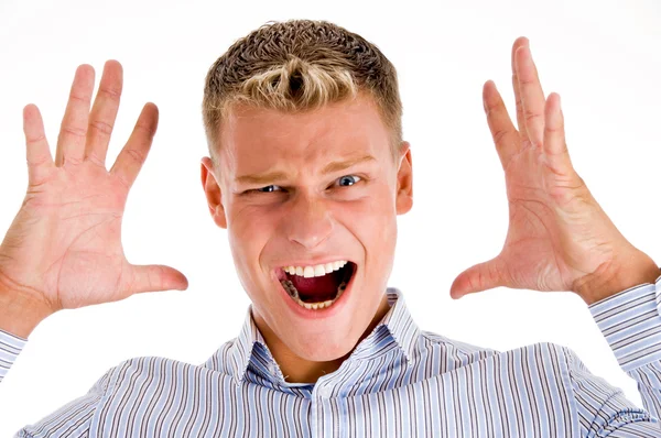 Bílý mladý muž křičí — Stock fotografie