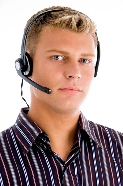 Telephone operator busy on call — Stock Photo, Image