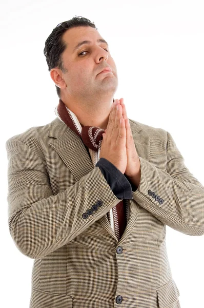 Man with folded hands looking at camera — Stock Photo, Image
