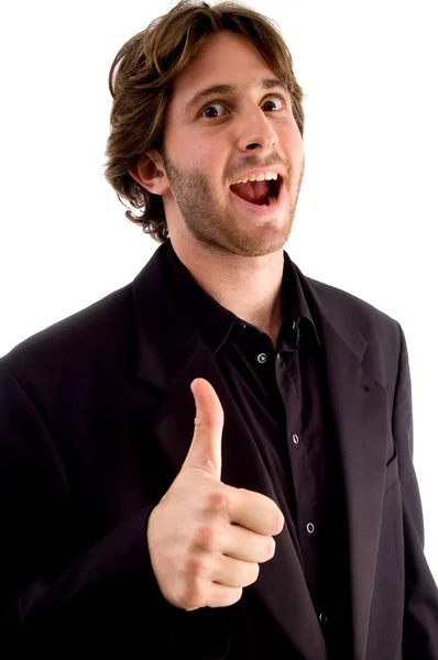 Směje se muž s palec nahoru — Stock fotografie