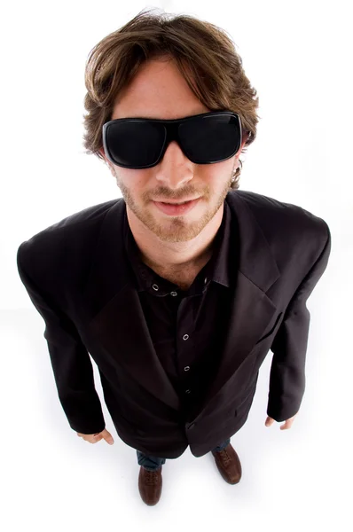 Magas, szög, kilátás a férfi napszemüveg — Stock Fotó