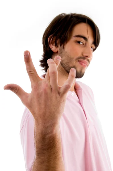 Cool chlapík pózuje s prstů — Stock fotografie