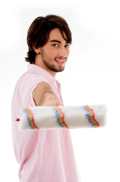 Man with paint roller — Stock Photo, Image