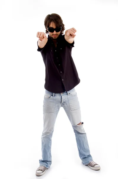 Standing male pointing at camer — Stock Photo, Image