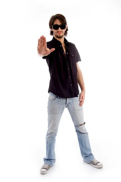 Manliga visar stoppa hand gest — Stockfoto