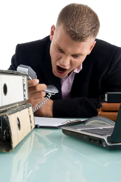 Businessman shouting on phone — Stock Photo, Image