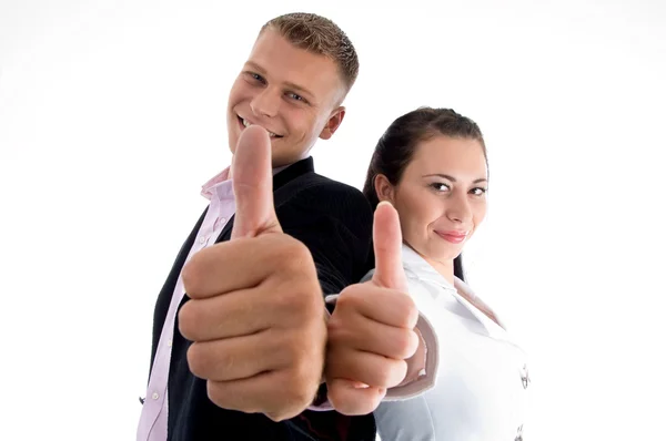 Business partners showing thumbs up — Stock Photo, Image