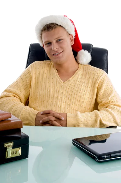 Smiling handsome male with santa hat — Stock Photo, Image