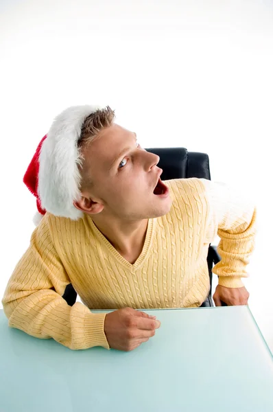 Man wearing christmas with open mouth — Stock Photo, Image