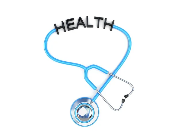 3D tekst stetoskop i zdrowia — Zdjęcie stockowe