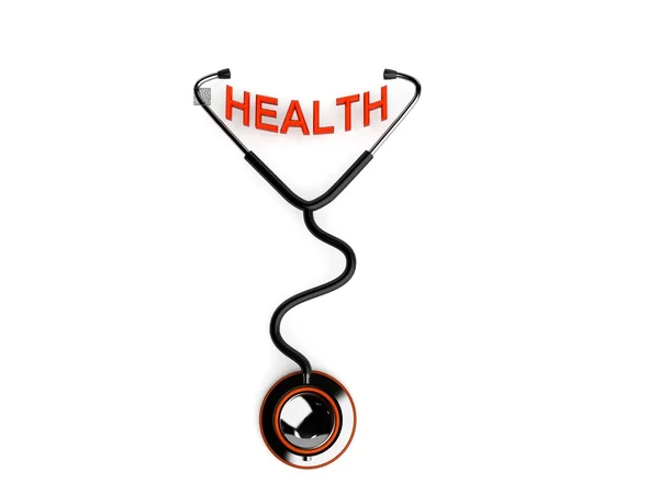 3D tekst stetoskop i zdrowia — Zdjęcie stockowe