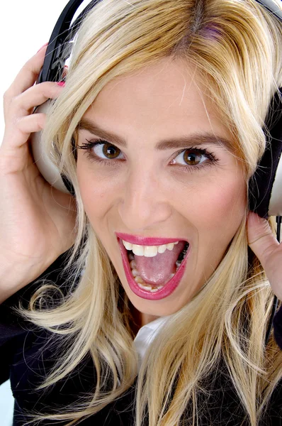 Shouting woman enjoying music — Stock Photo, Image