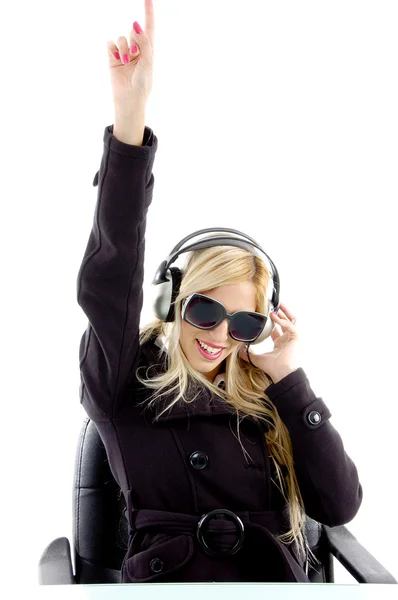 Close view of woman enjoying music — Stock Photo, Image