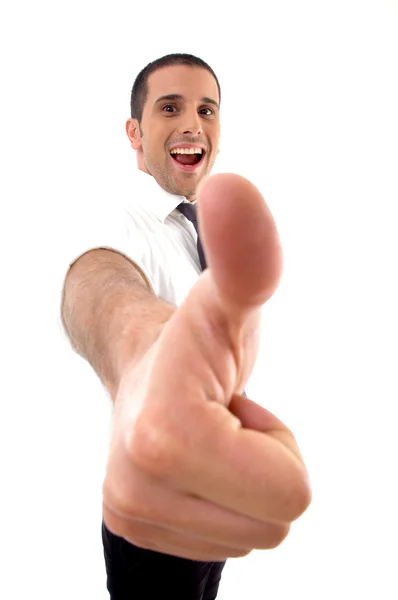 Молодий бізнесмен з великими пальцями вгору — стокове фото