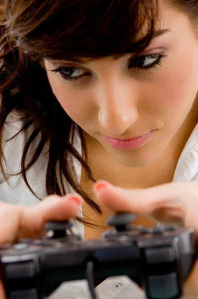 Zamknij widok kobiety gry videogame — Zdjęcie stockowe