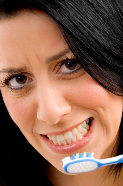 Fiatal nő fogat mos — Stock Fotó