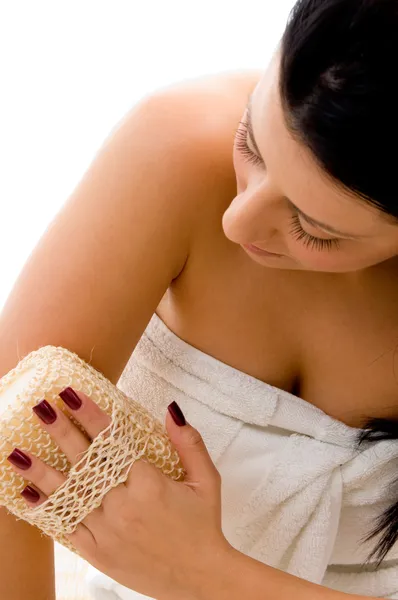 Young woman scrubbing her arms — Stock Photo, Image