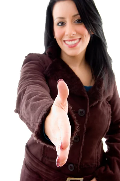Smiling model offering handshake — Stock Photo, Image