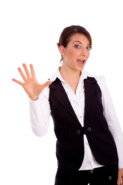 Businesswoman counting five — Stock Photo, Image