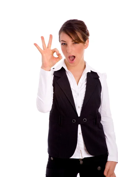 Mujer de negocios mostrando signo ok — Foto de Stock