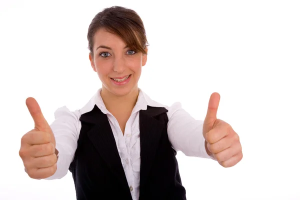 Portrait of businesswoman with thumbs up — Stock Photo, Image
