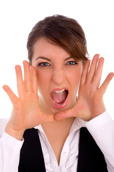 Joven mujer de negocios gritando fuerte — Foto de Stock