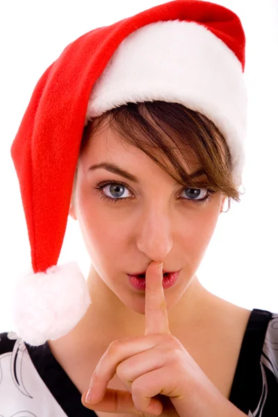 Shushing mulher no chapéu de Natal — Fotografia de Stock
