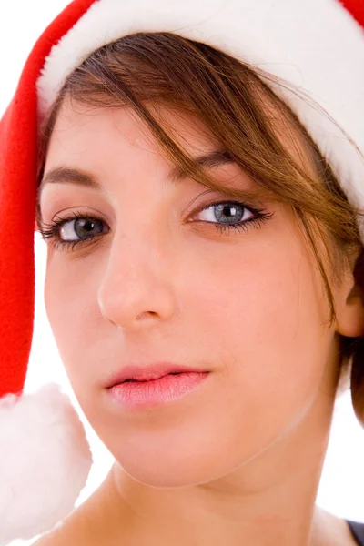 Noel şapka içinde kadın kapatmak — Stok fotoğraf