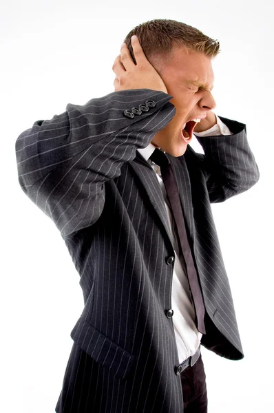 Pose lateral de homem de negócios gritando — Fotografia de Stock