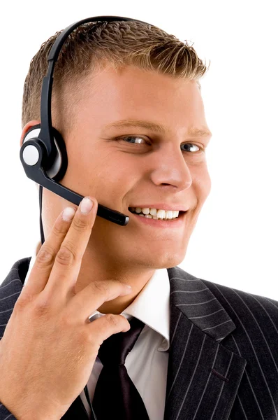 Operador de atendimento ao cliente com fone de ouvido — Fotografia de Stock