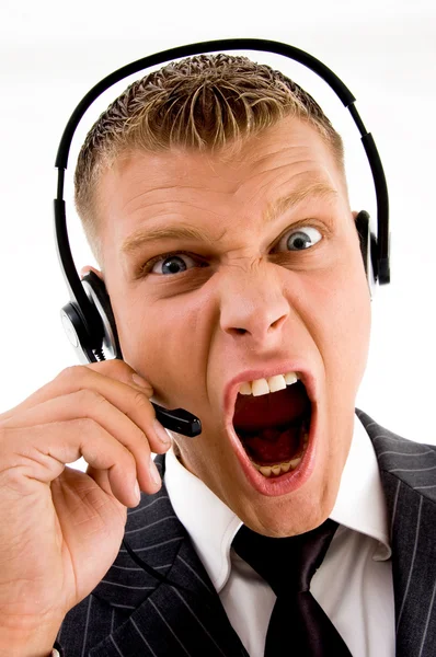 Frustrated customer care executive — Stock Photo, Image