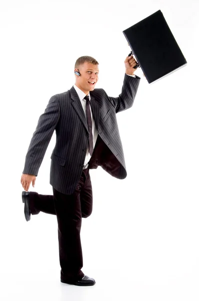 Homem de negócios correndo com pasta — Fotografia de Stock