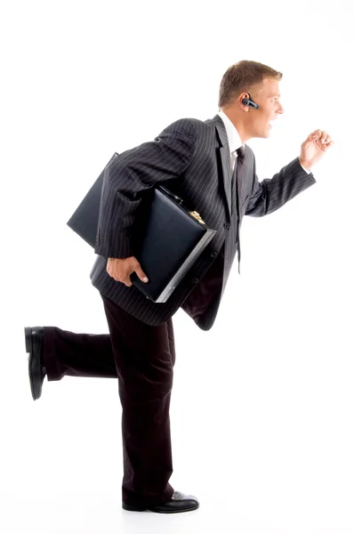Hombre profesional corriendo con bolsa de oficina — Foto de Stock