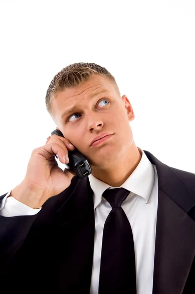 Handsome service provider busy on call — Stock Photo, Image