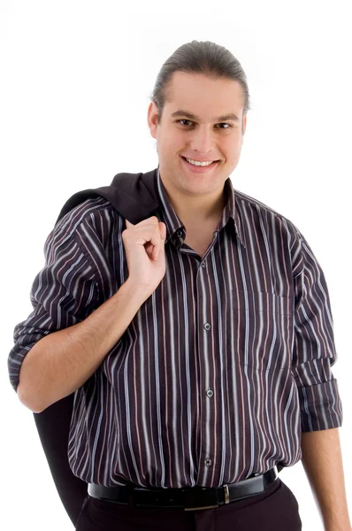 Man holding coat on his shoulders — Stock Photo, Image