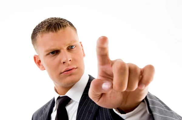 Employee looking at his index finger Stock Image