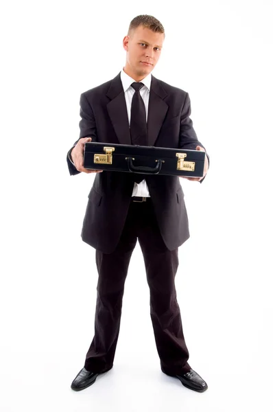 Uomo d'affari in possesso di valigetta Fotografia Stock