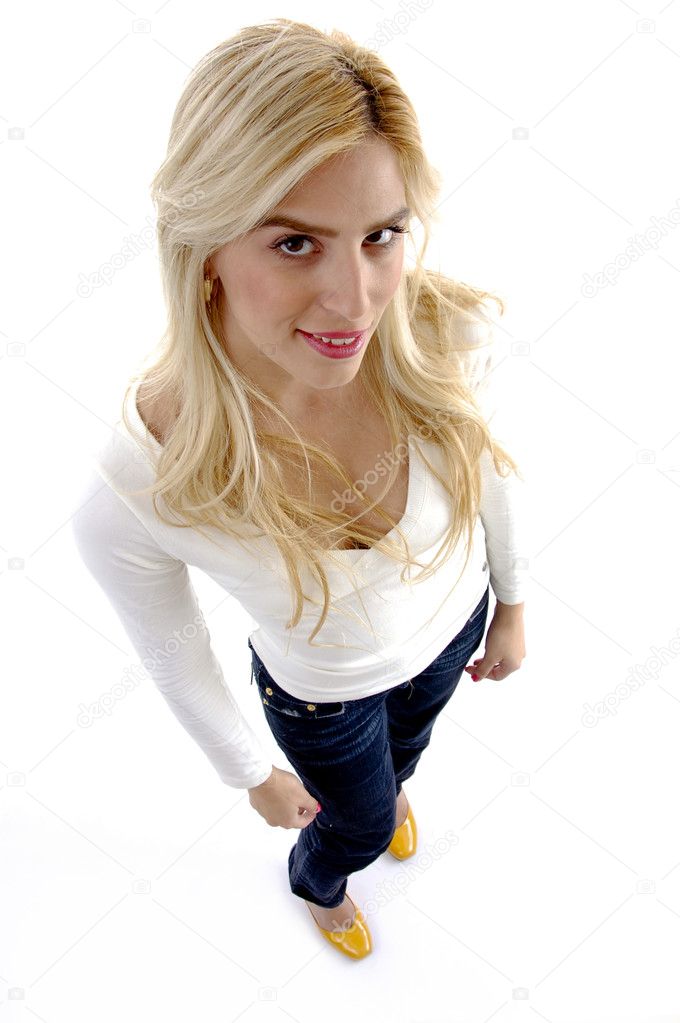 High angle view of cheerful young woman