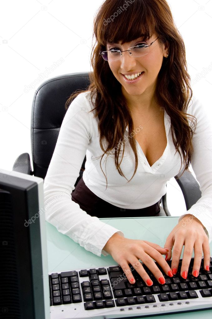 Front view of female working in office