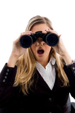 Young woman eyeing with binoculars clipart