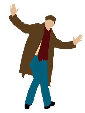 Young man wearing long overcoat clipart