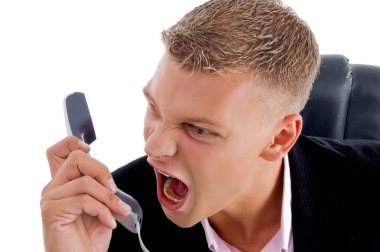 Angry boss shouting on phone clipart