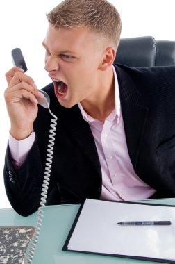 Angry ceo shouting on phone clipart