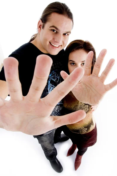 Молода пара показує свої долоні — стокове фото